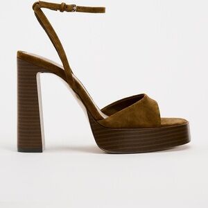 ZARA CHUNKY HEELED PLATFORM SUEDE SANDALS
